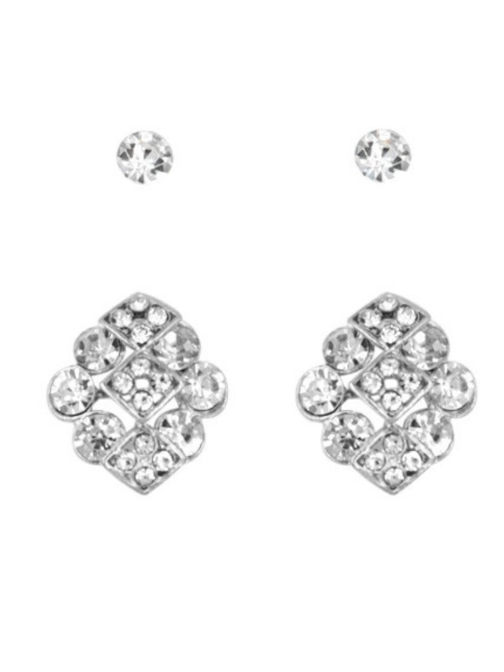 Elegant Silver Plated Crystal Stud Earrings for Women Square Shape Stone Studs